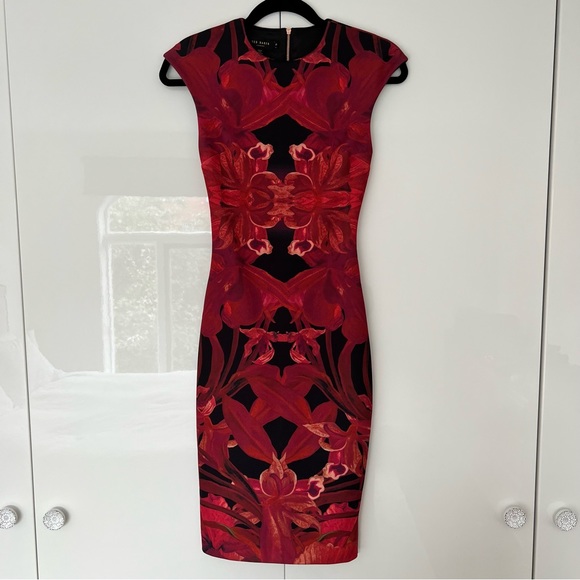 Ted Baker midi sheath dress, Size 0, Bold red floral print - Picture 1 of 11